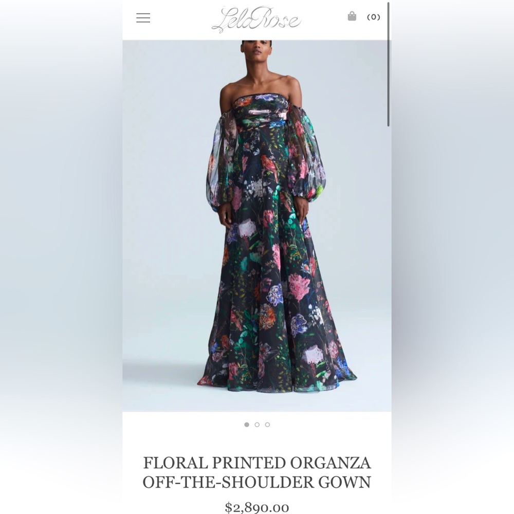 Lela Rose FLORAL PRINTED ORGANZA OFF-THE-SHOULDER GOWN